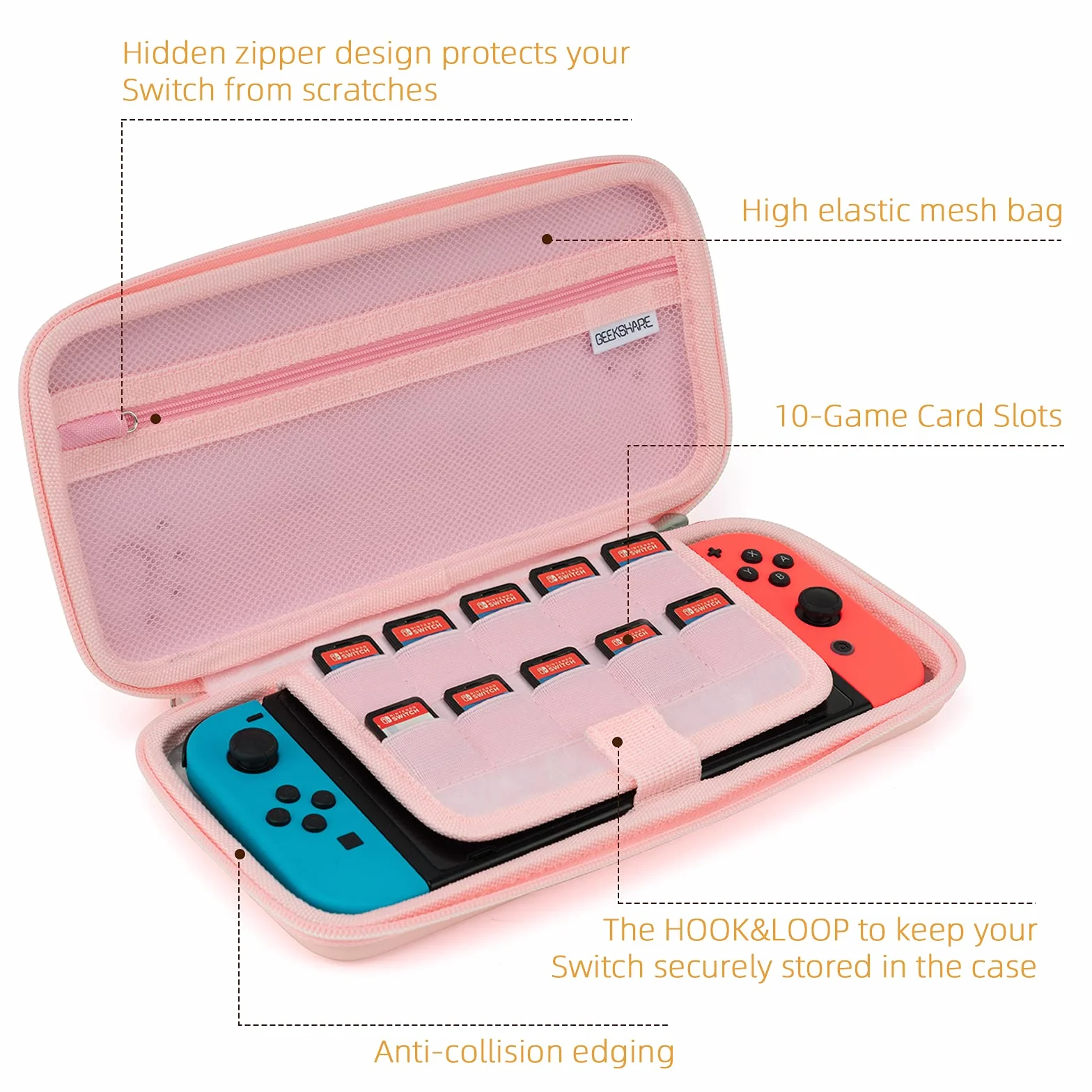 GeekShare Torba podróżna z kocimi uszami kompatybilna z Nintendo Switch/Switch OLED - przenośna torba podróżna Hardshell Slim kompatybilna z konsolą Switch i akcesoriami do gier - pasek na rękę,