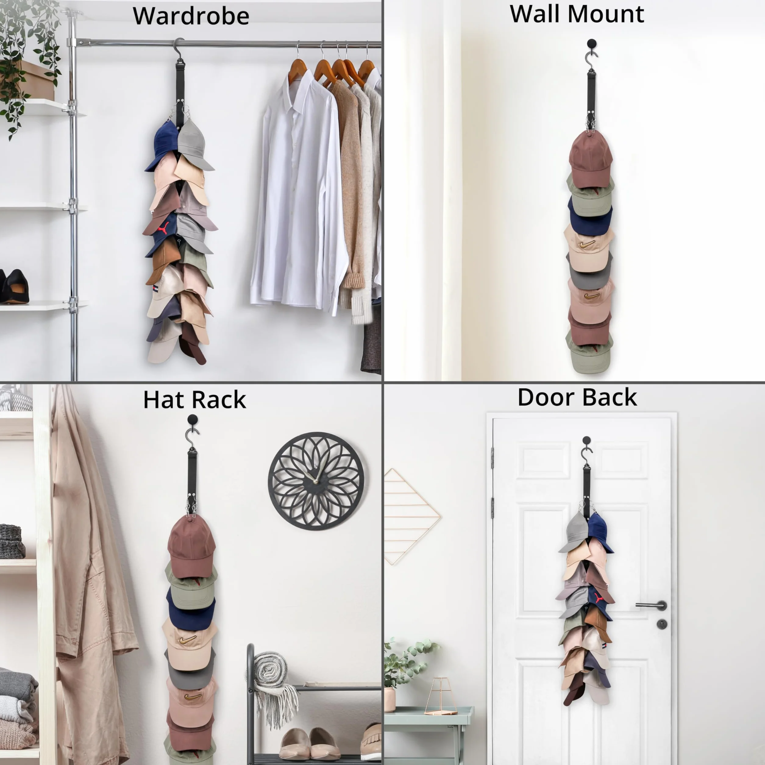 Winter Shore Organizer na Czapki do Szafy 2-pak Pionowy Wieszak na Czapki 32 Stalowymi Klamrami Montaż na Ścianie 100 cm