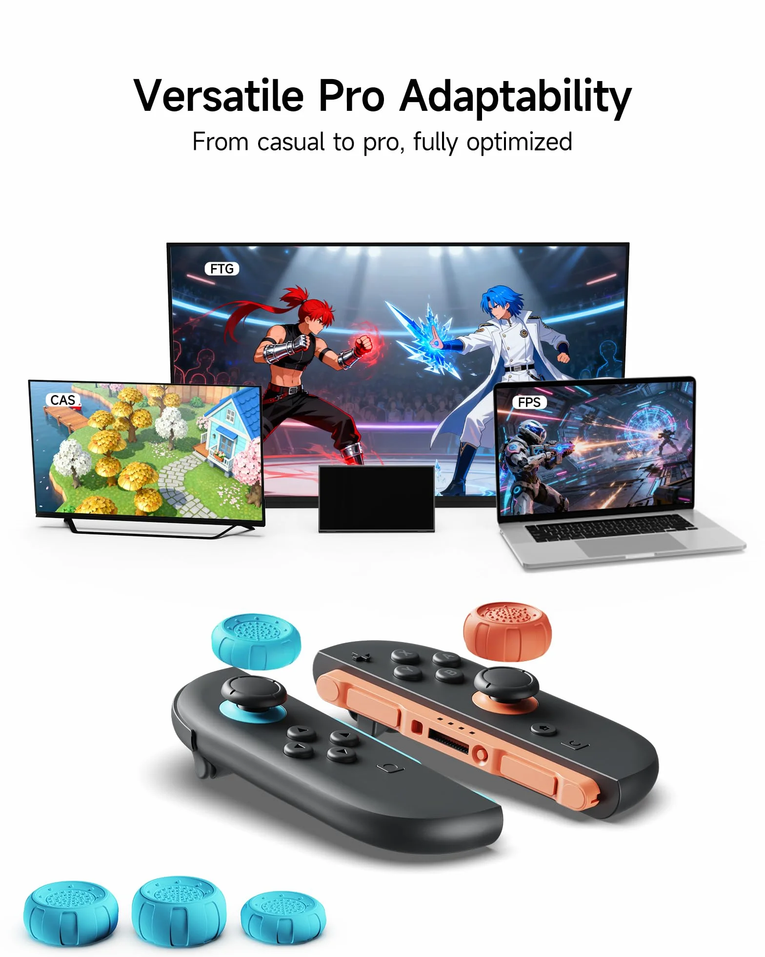 JEMDO Uchwyty na kciuki kompatybilne z Nintendo Switch 2 (2025) – 6 sztuk, niebieskie i pomarańczowe