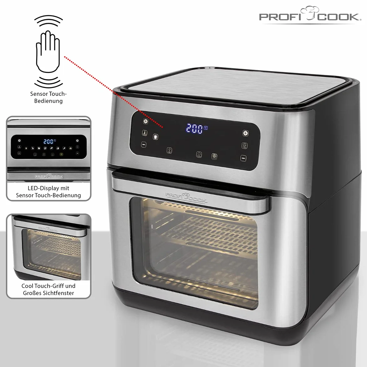 ProfiCook frytkownica na gorące powietrze 11L 1500W 200°C stal nierdzewna LED