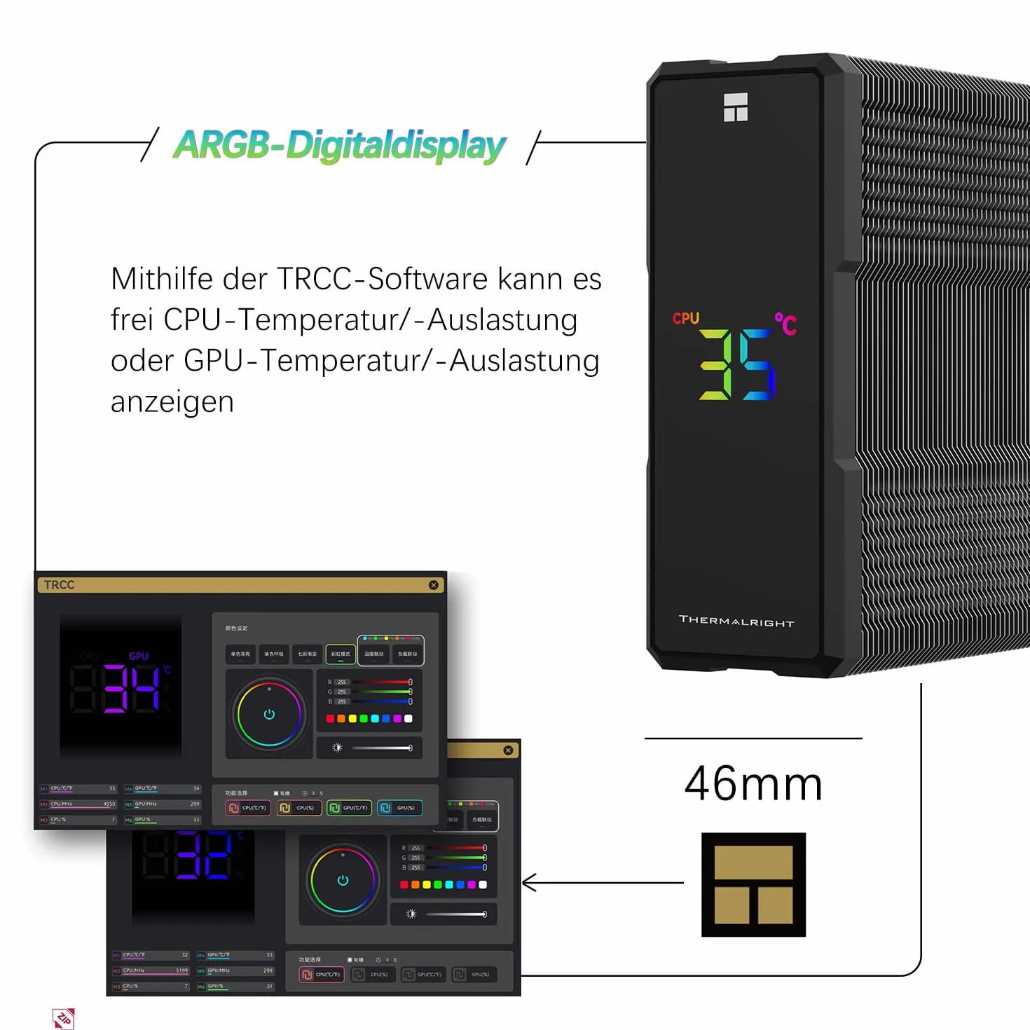 TR-Thermalright Assassin X 120 Digital ARGB Black,chłodzenie CPU,4×6 mm rurki cieplne,wentylator PWM 120mm-2000 obr./min,pokrywa górna z wyświetlaczem cyfrowym, dla AM5/AM4,Intel LGA1851/1700,Czarny