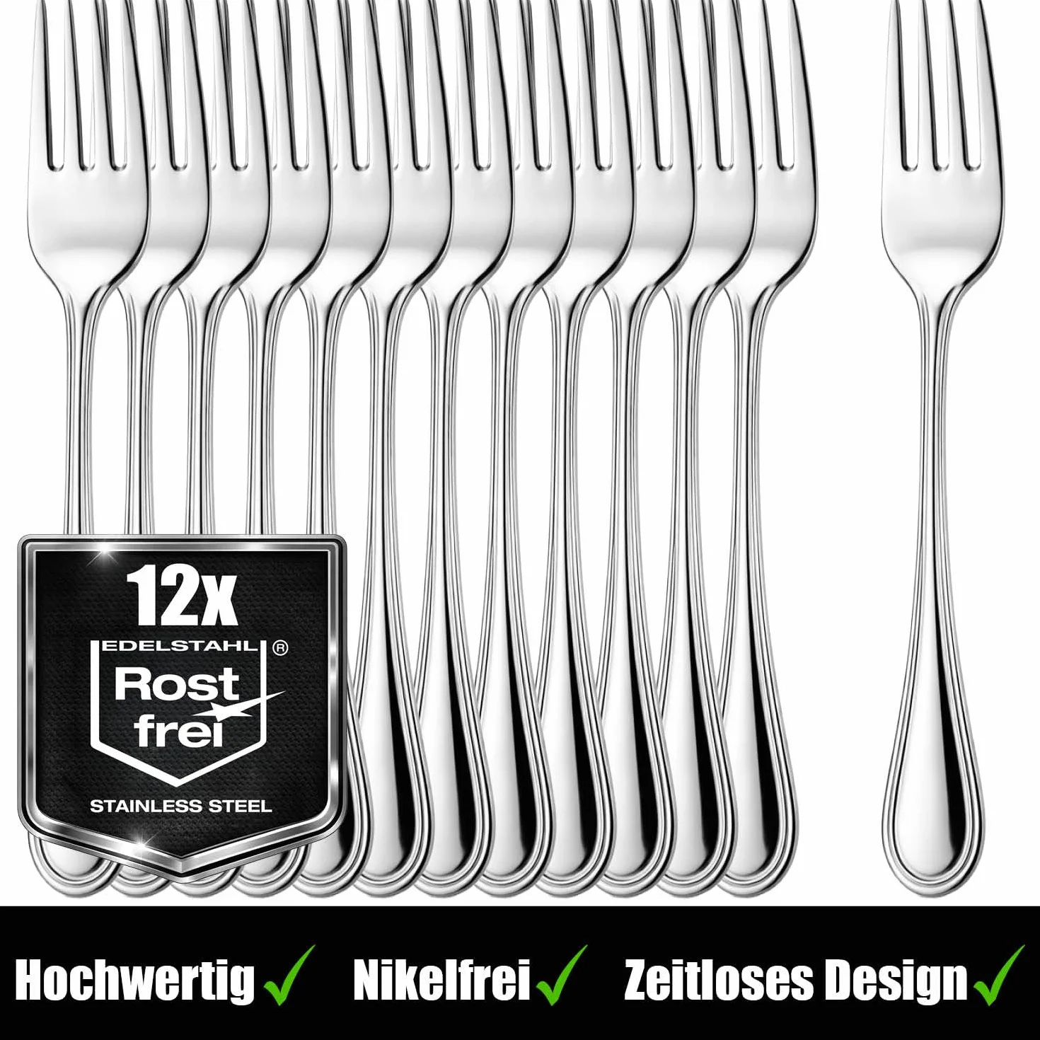 COM-FOUR® 12x Widelce Do Ciasta Ze Stali Nierdzewnej 430 - Stylowe Sztućce o Prostym Designie - Deserowe i Do Przekąsek - 15 cm (12 Sztuk)