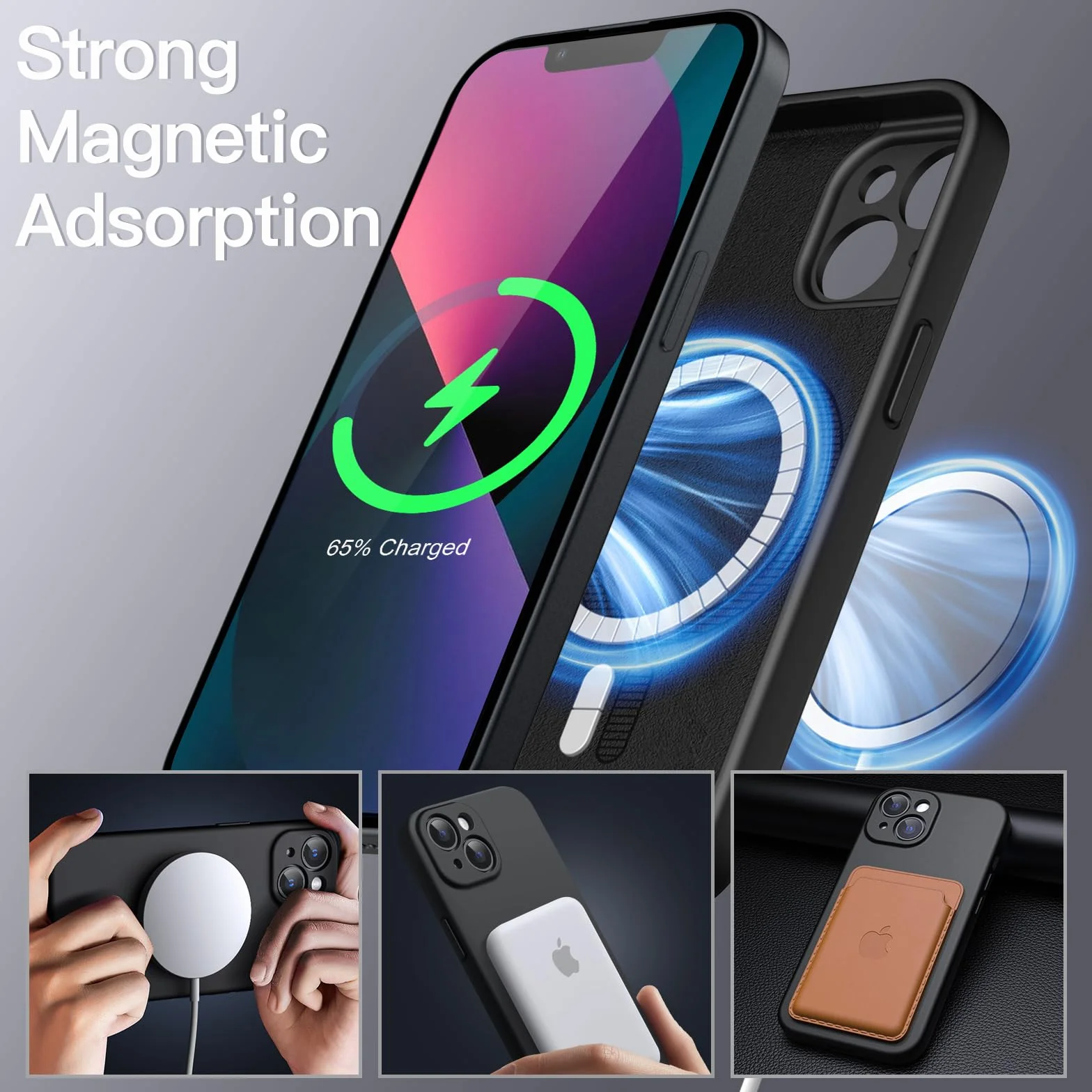 JETech Magnetyczne Silikonowe Etui dla iPhone 13 6,1 Cala, Kompatybilny z MagSafe, Case ze Obiektyw Aparatu Pełny Ochrona (Czarny)