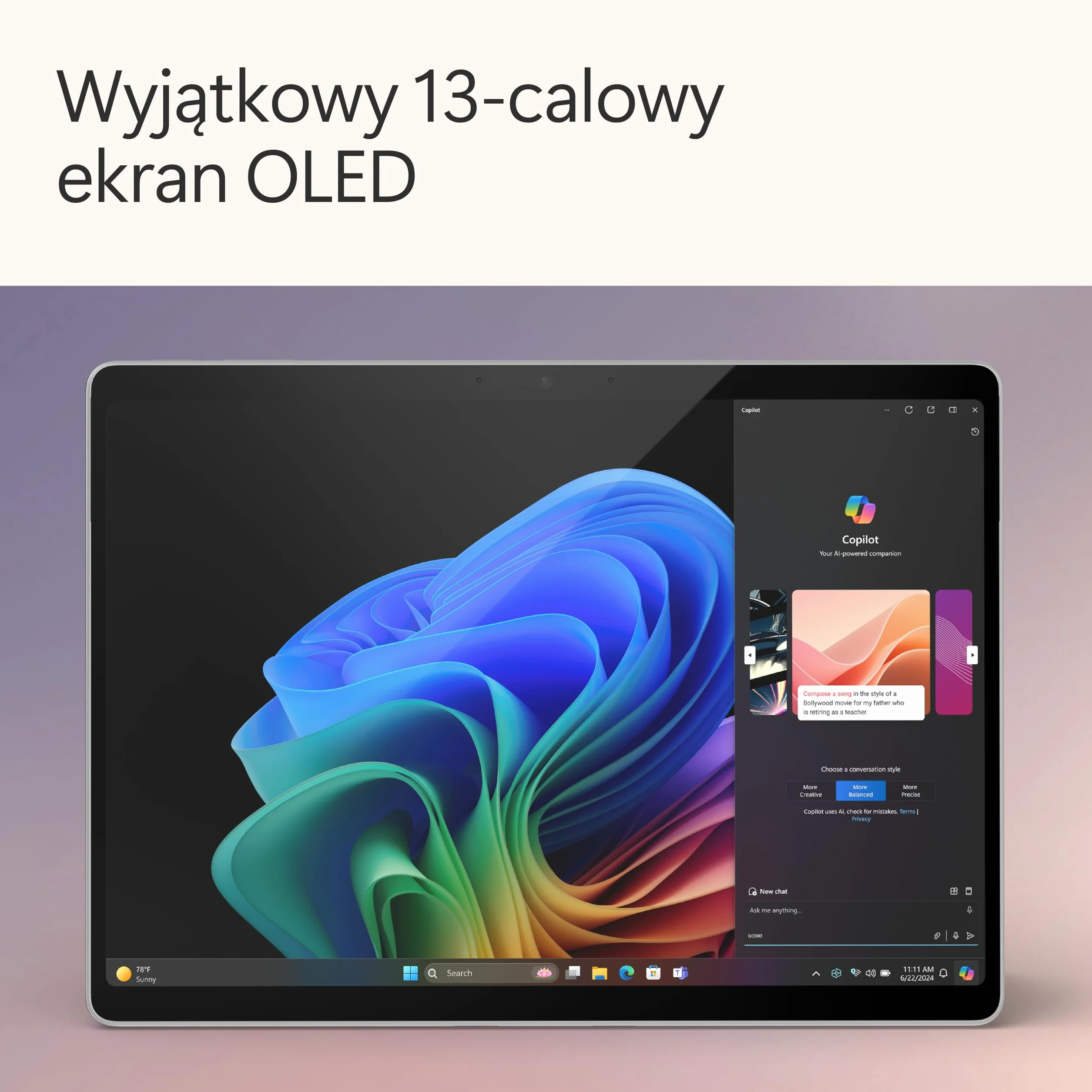 Microsoft Surface Pro (bez zasilacza) | Copilot+ PC | 13-calowy ekran dotykowy OLED | Snapdragon® X Elite (12 rdzeni) | 16 GB RAM | 512 GB SSD | najnowszy model, 11. edycja | platyna
