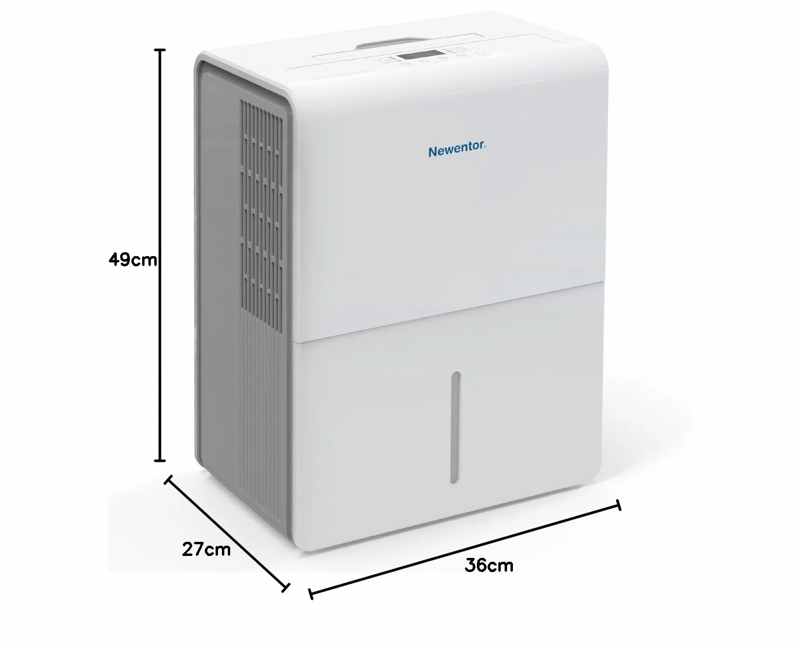 Newentor Osuszacz powietrza 25 l/24 h, do pomieszczeń 215 m³/80 m² – 3-krotna redukcja hałasu – energooszczędny chip – łatwa obsługa – z wężem odpływowym 1 m i zdejmowanym filtrem, timer