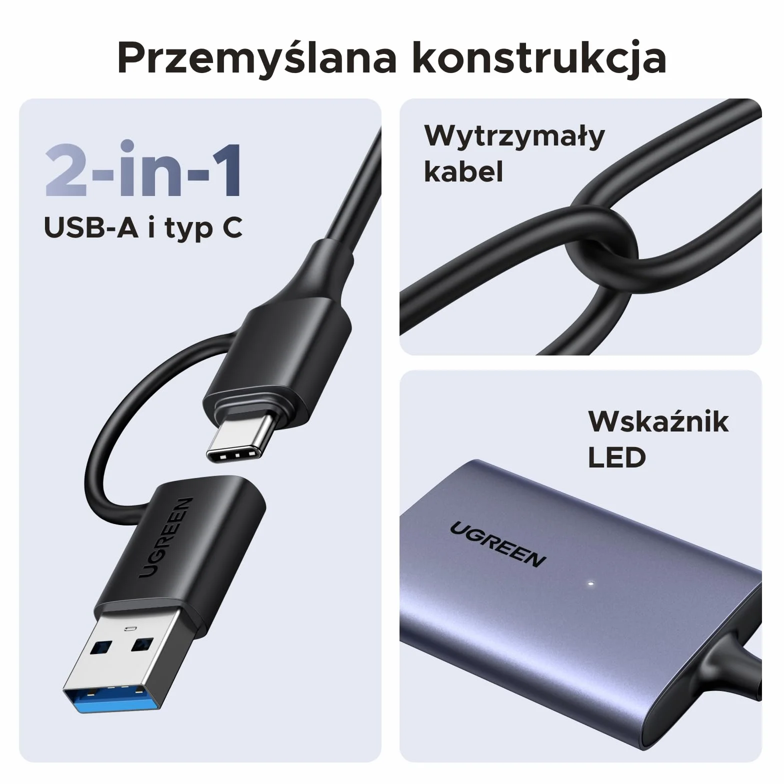 UGREEN USB-C na CFexpress Type A czytnik kart z portem USB-A i C, 10 Gb/s do 1250 MB/s, kompatybilny z kartami CFexpress B do filmów 8K, Mac, Windows, Linux, laptop, tablet, aluminiowa obudowa