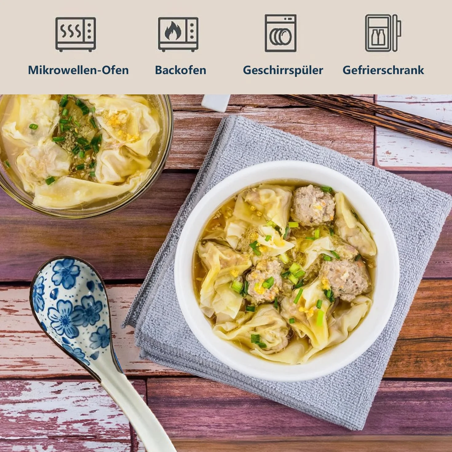 LATRAT 4 sztuki azjatyckich łyżek do zupy, wyjątkowy wzór ramen łyżki ceramiczne, z długim uchwytem, zestaw łyżek do pierogów, makaronu ryżowego, wontonu, makaronu i zup