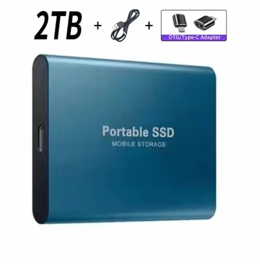 Zewnętrzny dysk twardy SSD, 2 TB, duża pojemność, interfejs USB/Type-C, do komputerów/smartfonów - niebieski