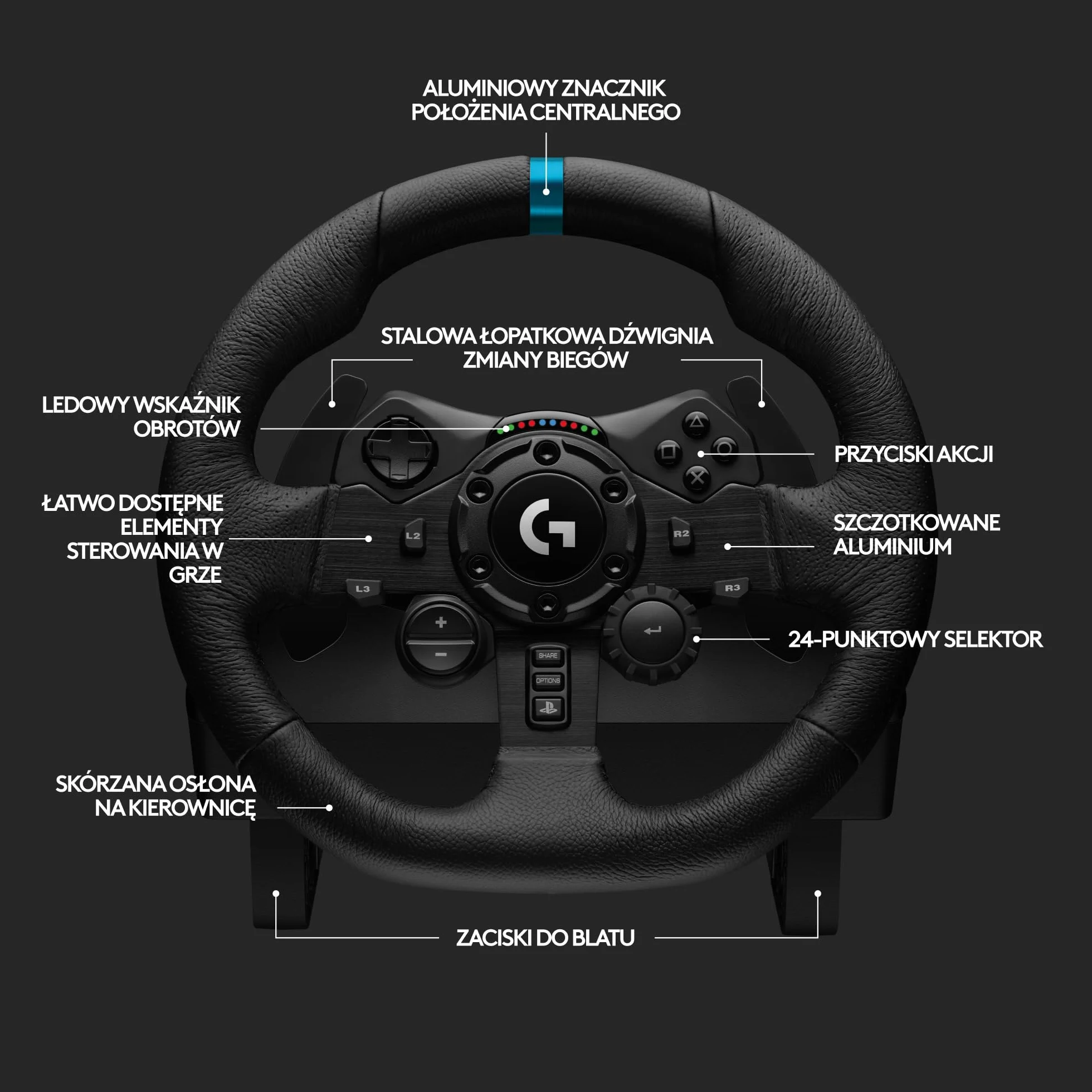 Logitech G G923 Kierownica wyścigowa i pedały, siłowe sprzężenie zwrotne TRUEFORCE 1000 Hz, PS5, PS4, PC, Mac - Czarny