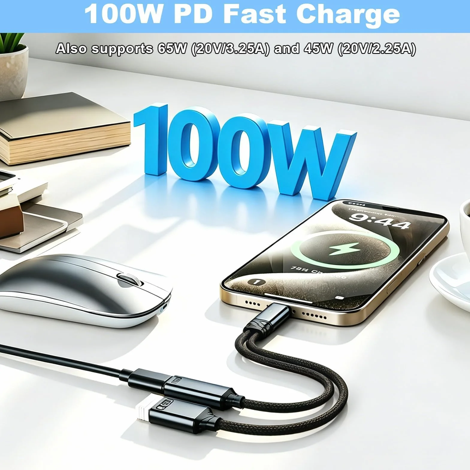 Adapter USB-C OTG 2 w 1, OTG Splitter typu C z zasilaczem USB-A 2.0 i szybkim ładowaniem PD 100 W, podwójny kabel rozgałęźnika do telefonu, komputera, telewizora, tabletu, szary