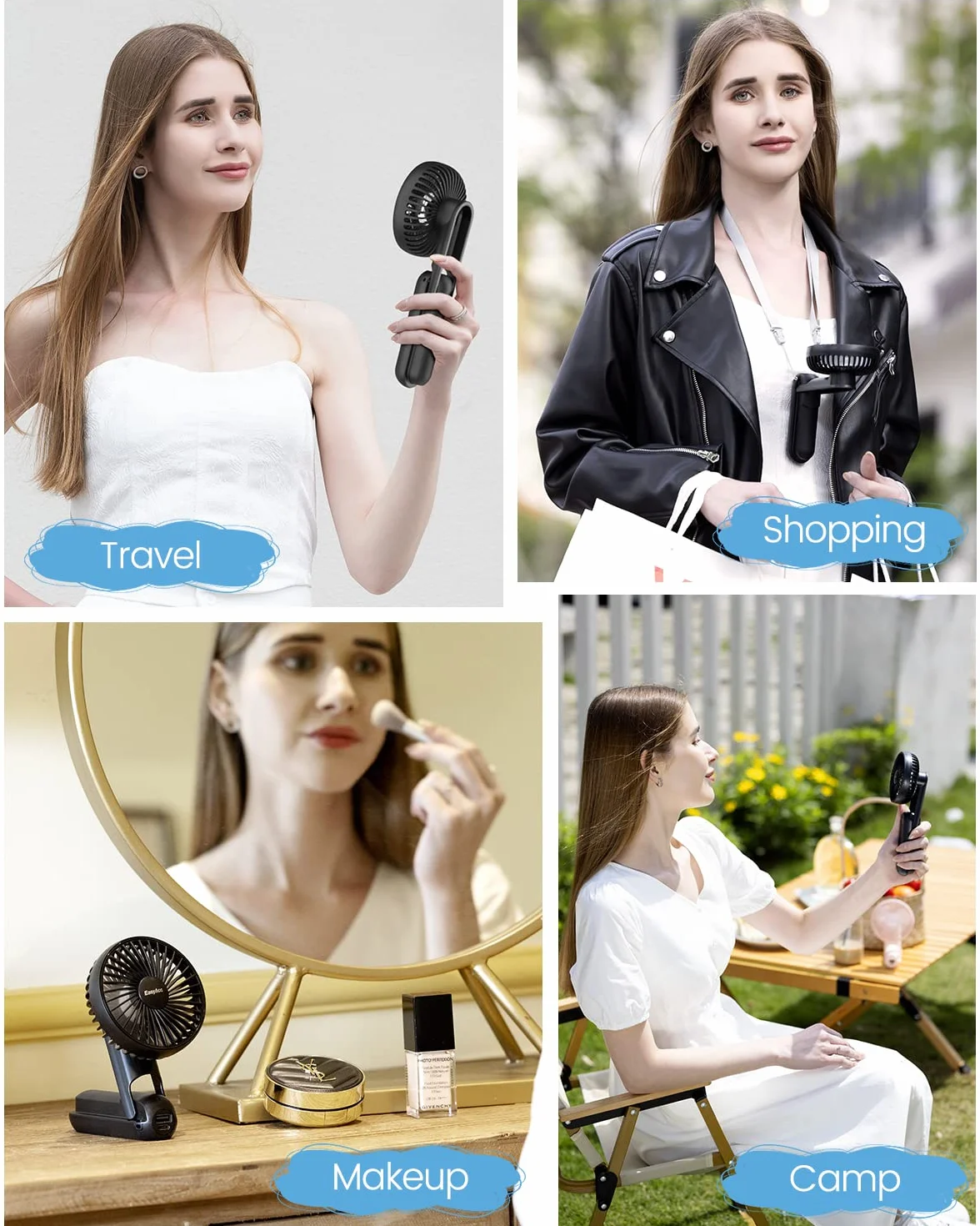 EasyAcc Przenośny mini wentylator ręczny, 5 prędkości, 18 godzin, cyfrowy wyświetlacz, USB, mały akumulator, składany, ręczny wentylator do podróży, biura, domu, na zewnątrz