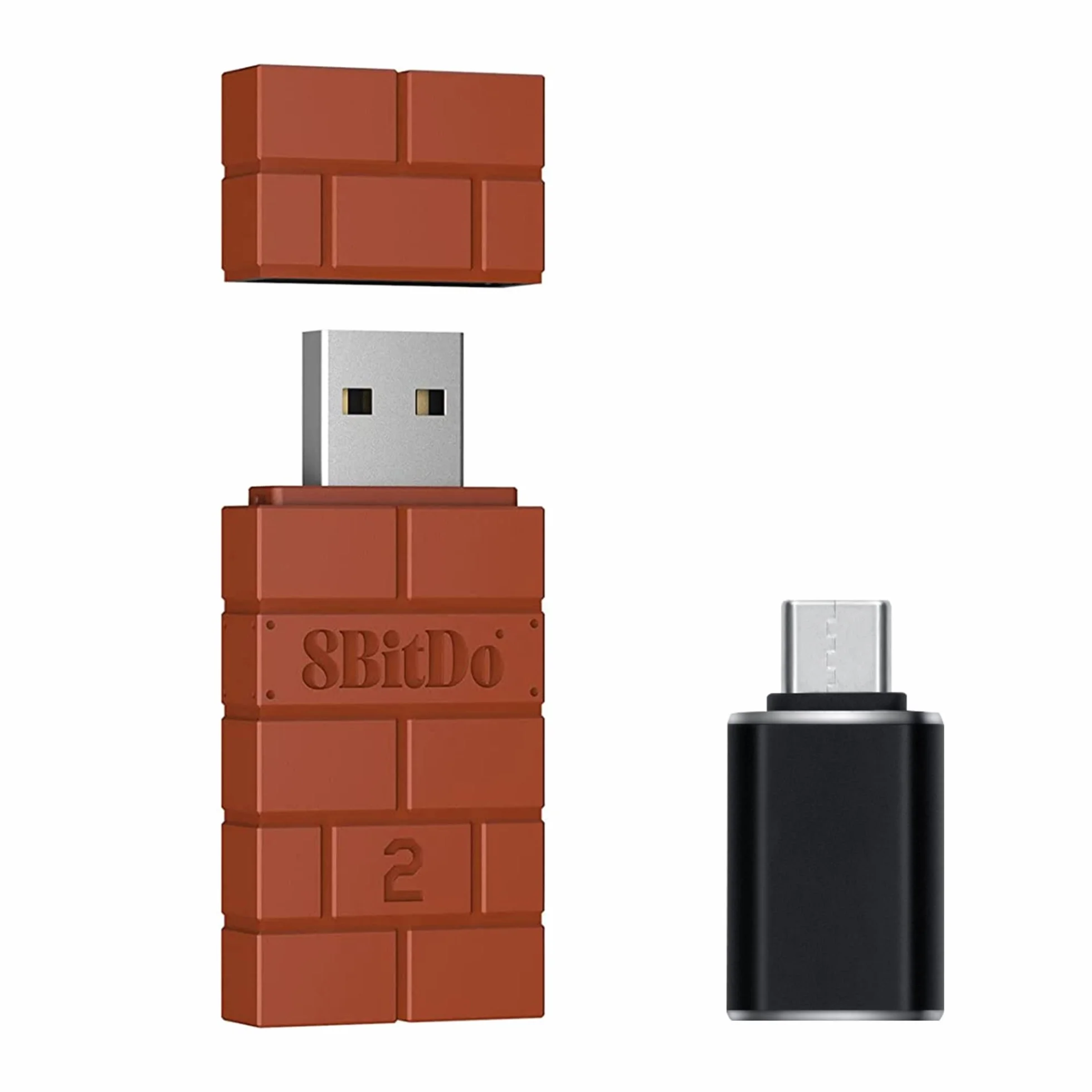 Mcbazel 8Bitdo USB bezprzewodowy adapter 2 z adapterem OTG, akcesoria do Switch OLED/Switch, Windows, Mac i Raspberry Pi, kompatybilny z Xbox Series X&S/Xbox One/Switch Pro/PS5, brązowy