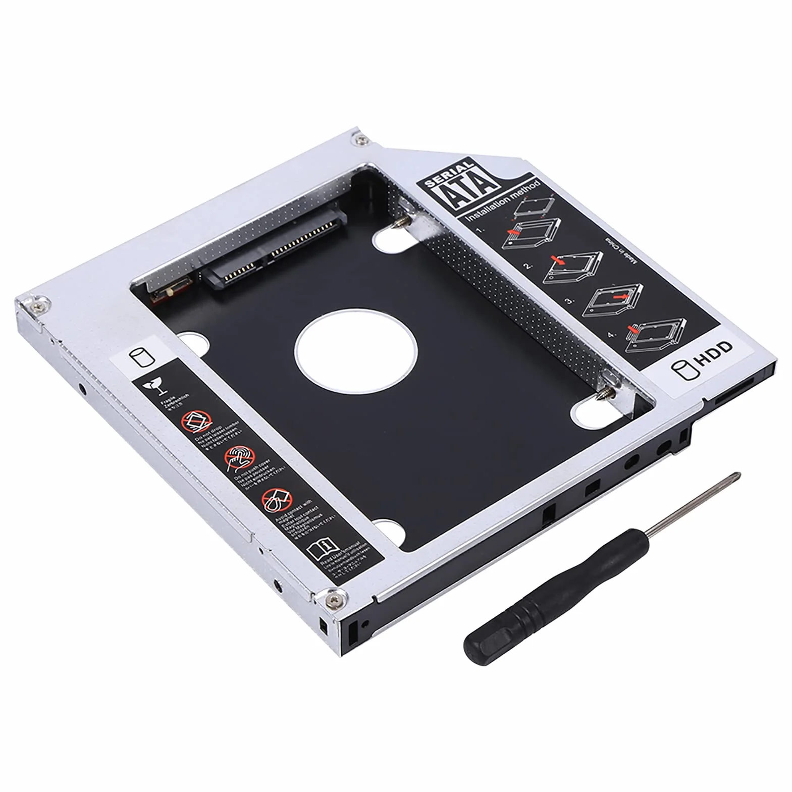 Obudowa dysku twardego, uniwersalny 2nd 12,7 mm twardy dysk optyczny adapter DVD adapter aluminiowy SATA HDD obudowa dysku twardego obsługuje dysk twardy 2,5 HDD, SATA, SATAII, SATA-III SDD