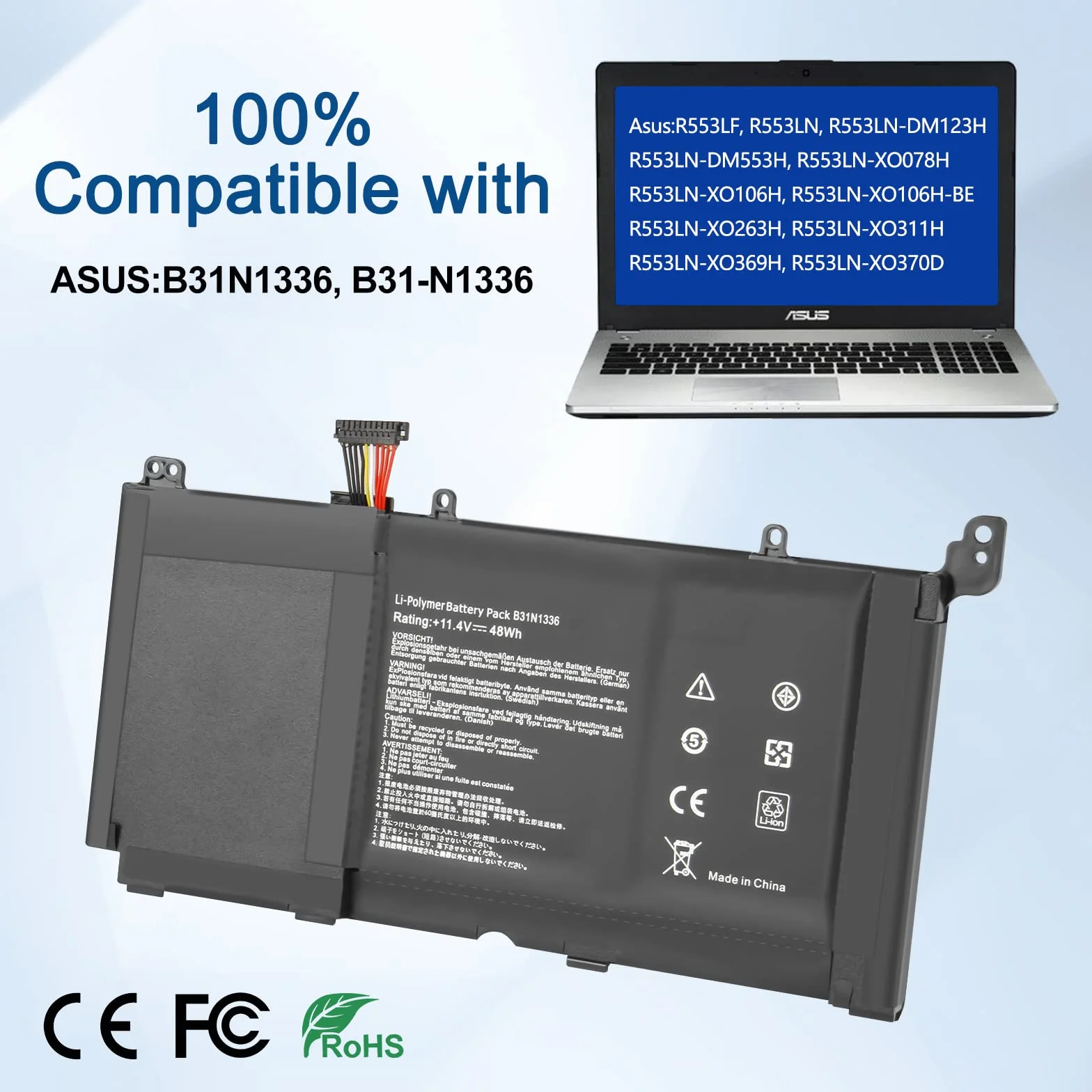 Exmate B31N1336 A42-S551 C31-S551 Bateria do ASUS VivoBook A551L A551LN R533L K551LN K551L K551LB K551LA R553L R553LN R553LF R553LN V5553LN V555 1L S5555 1L S551LN S551LB S551LA V551L V551LA (11,4V,
