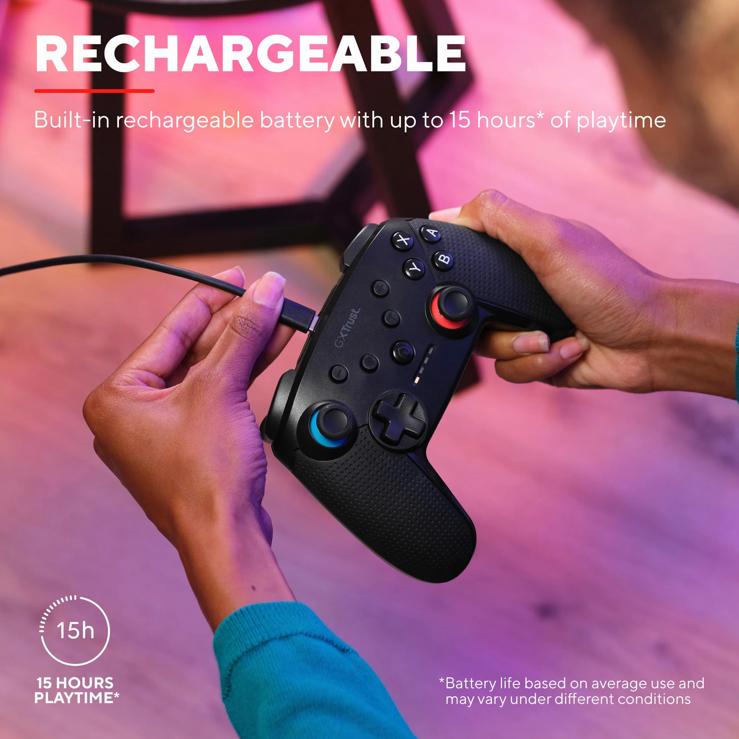 Trust Gaming GXT 1246 Muta Bluetooth Nintendo Switch, kontroler gamingowy z kablem Play-and-Charge, wibracje Dual-Shock, czas odtwarzania 15 godzin, akumulator do ładowania, do Switch Lite, OLED,