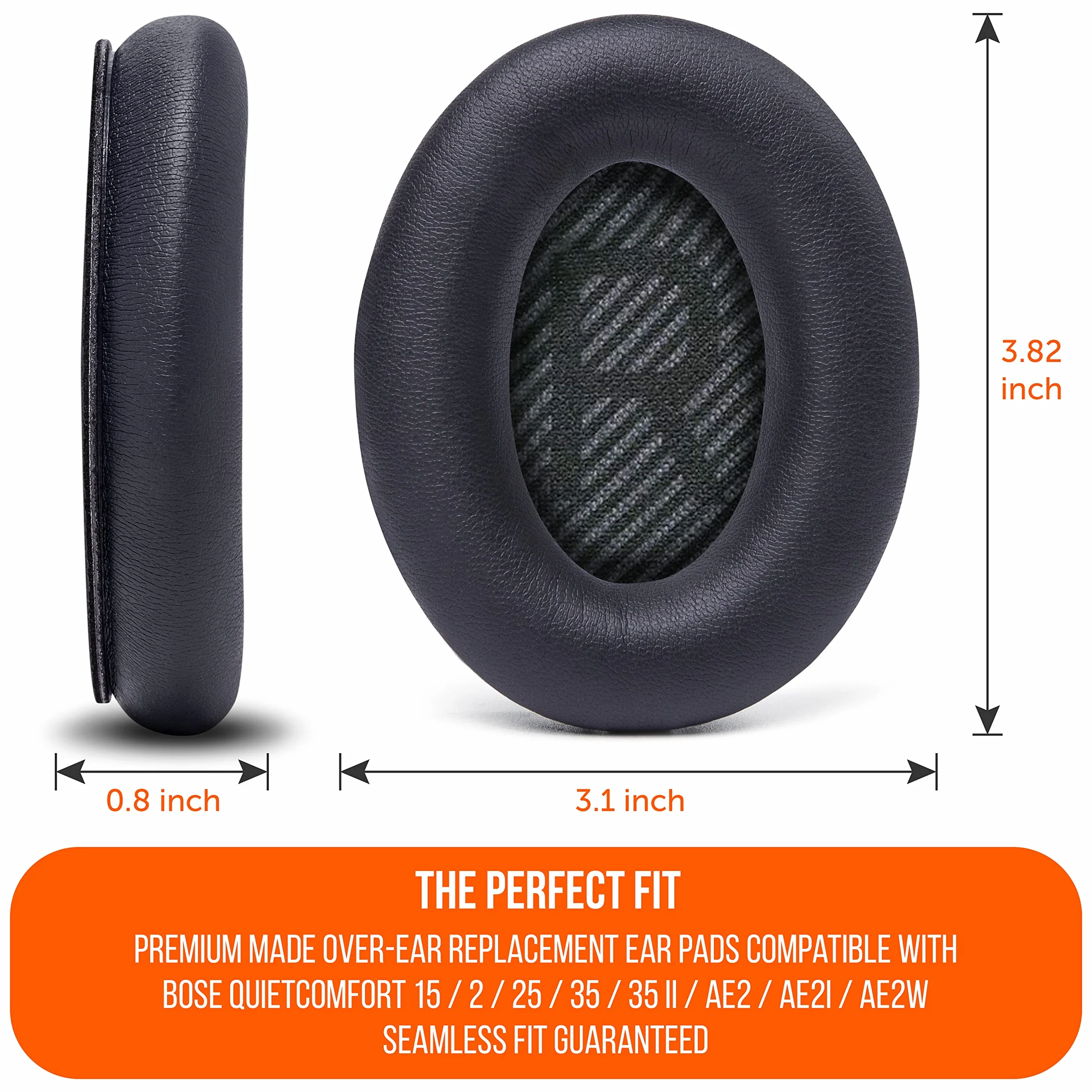 WC Wicked Cushions Upgraded Replacement Ear Pads for Bose QC35 & QC35ii (QuietComfort 35) Headphones & More - Softer Leather, Luxurious Memory Foam, Added Thickness, Extra Durability | (Black)