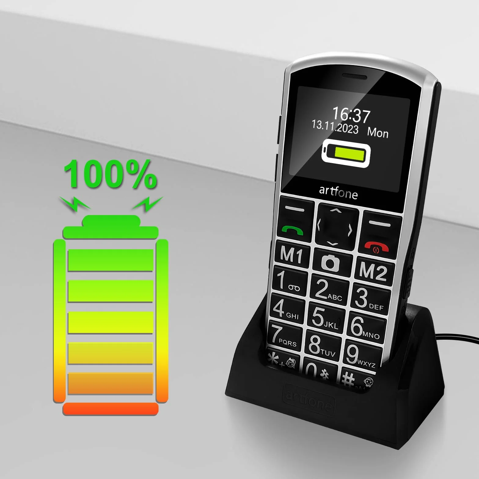 artfone Telefon komórkowy 4G dla seniorów bez umowy, telefon komórkowy dla emerytów, duże przyciski, akumulator 1800 mAh, telefon komórkowy dla seniorów, Dual Nano SIM,przycisk SOS, stacja ładująca