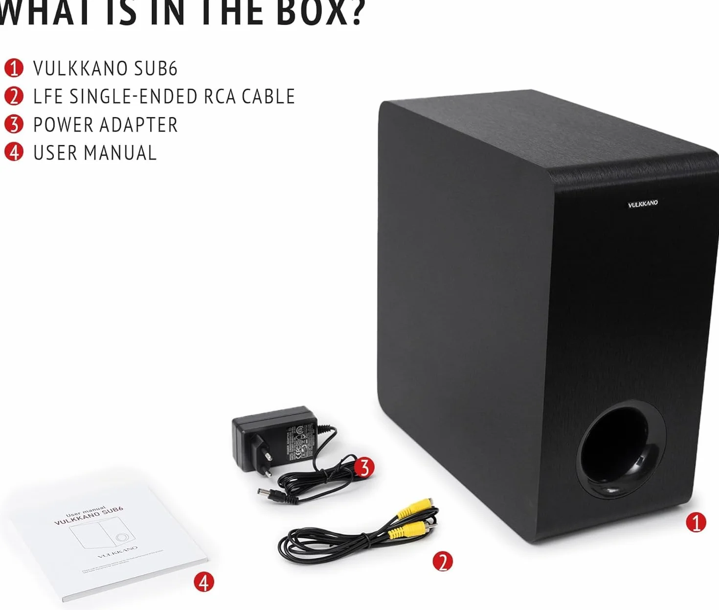 VULKKANO SUB6 MKII 6-calowy kompaktowy subwoofer aktywny z głębokim basem i eleganckim wyglądem do kina domowego, muzyki i gier wideo, częstotliwości 50Hz do 200Hz