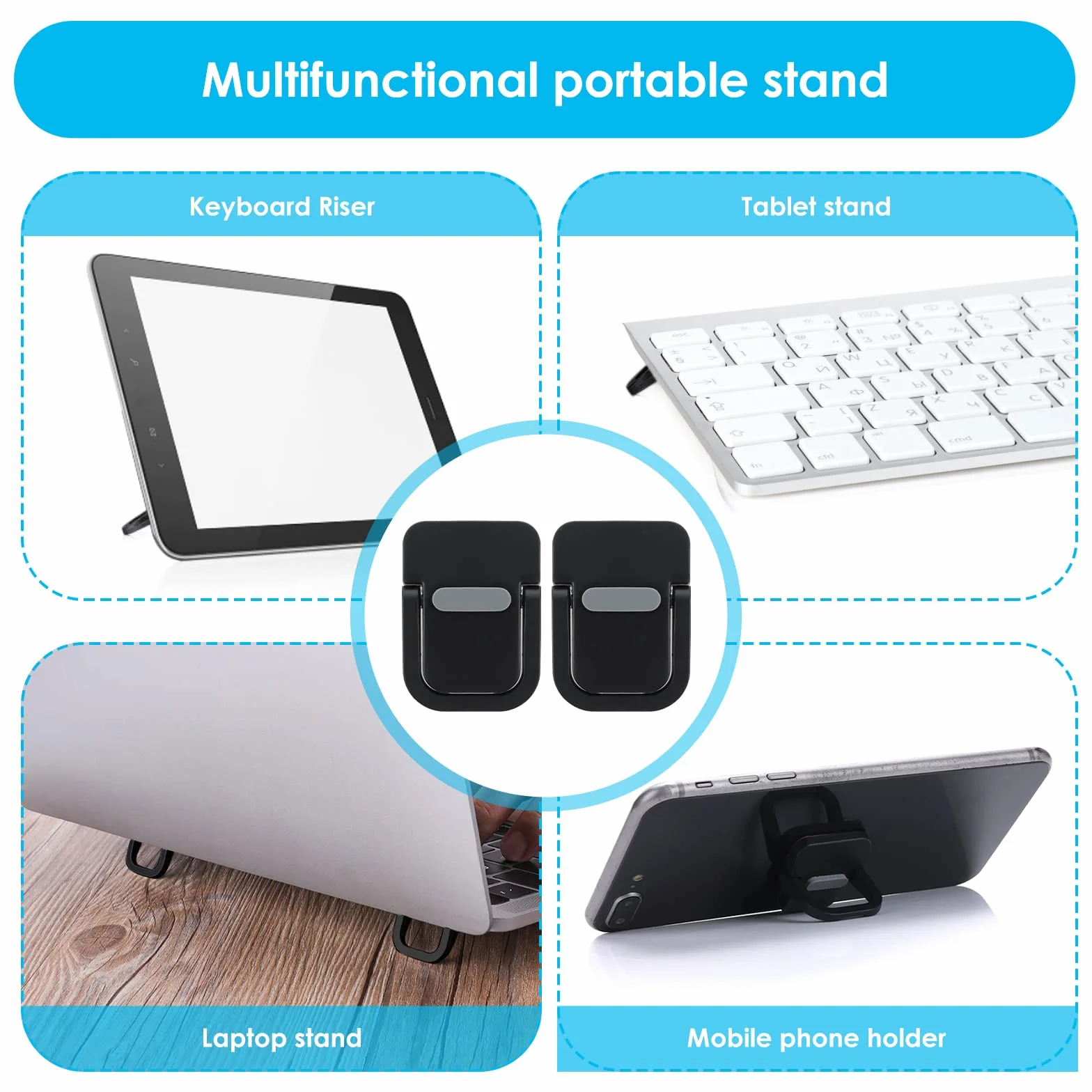 Bewudy Przenośny stojak na klawiaturę, samoprzylepny mini stojak na laptopa, niewidoczny stojak na klawiaturę komputerową, składane nóżki do laptopa z antypoślizgowym silikonem (czarny)