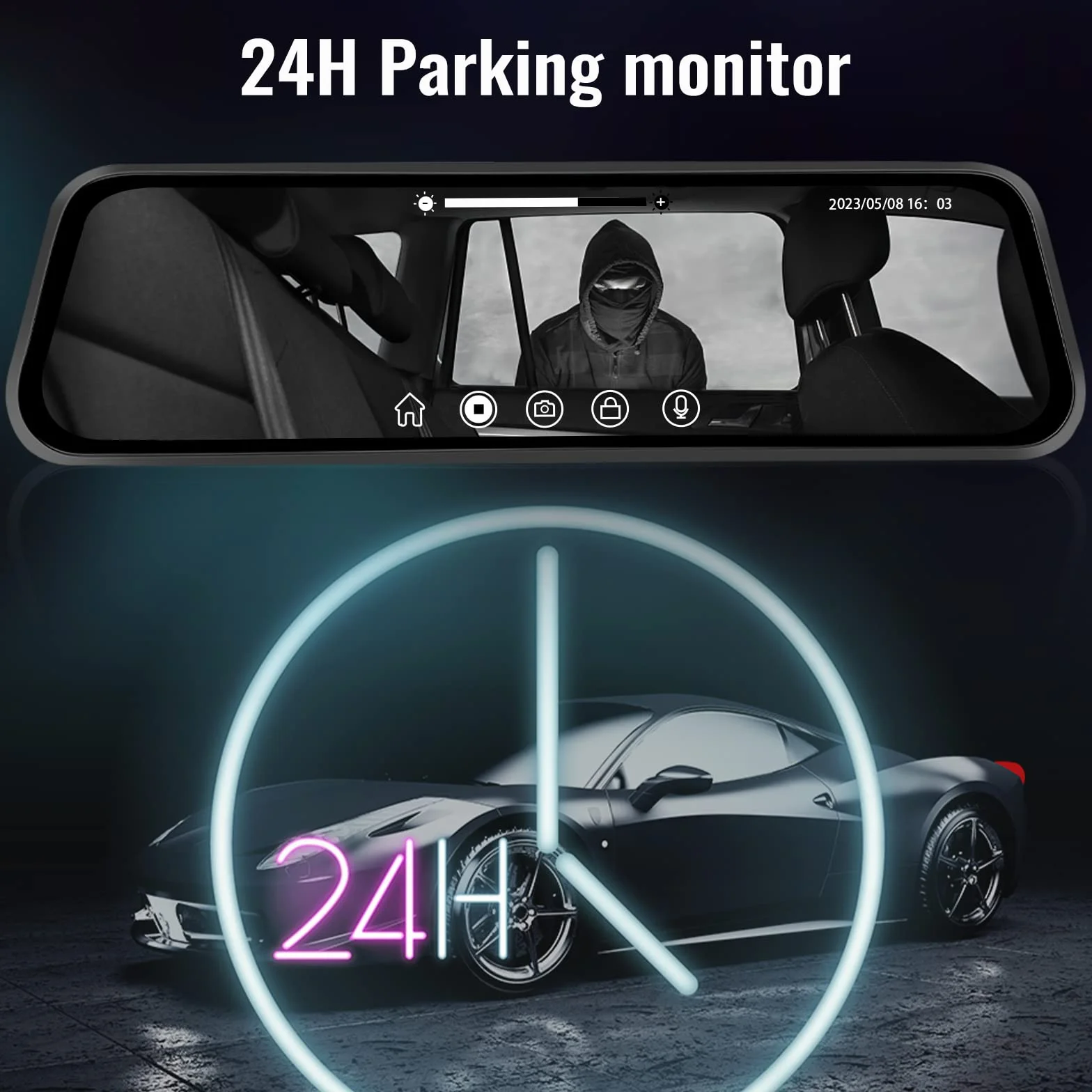 Kamera samochodowa 1080P HD Dashcam z ekranem dotykowym 9.66, przednie i tylne lusterko, G-sensor, nagrywanie w pętli, monitor parkowania 24H, przewodnik parkowania, noktowizor, wodoodporny