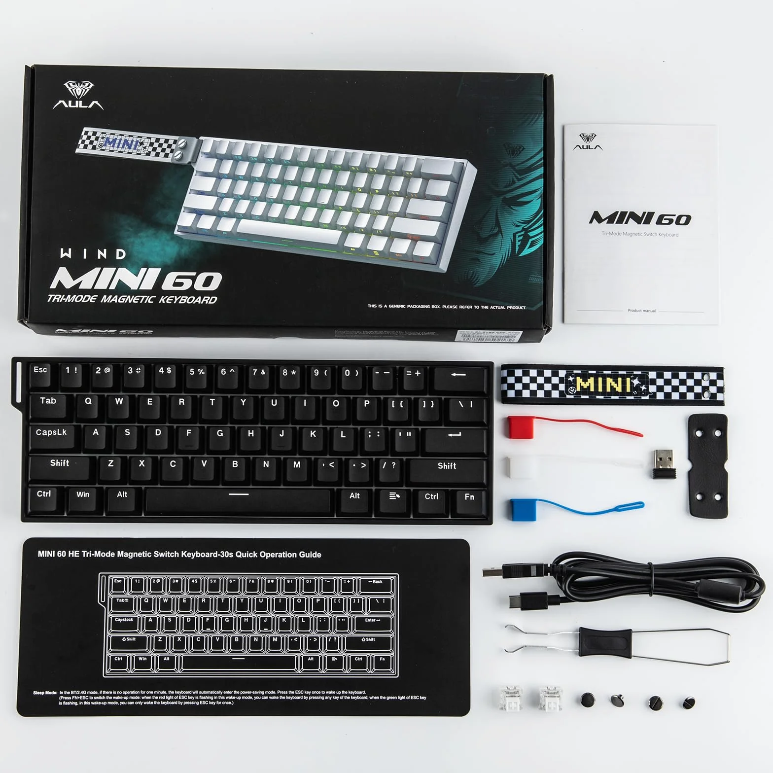 EPOMAKER Aula MINI60 HE klawiatura do gier z efektem Halla, 2.4GHz/BT, częstotliwość odczytu 8K Hz, SOCD i DKS, regulowane działanie i szybki spust, klawisze PBT, 60% bezprzewodowa klawiatura